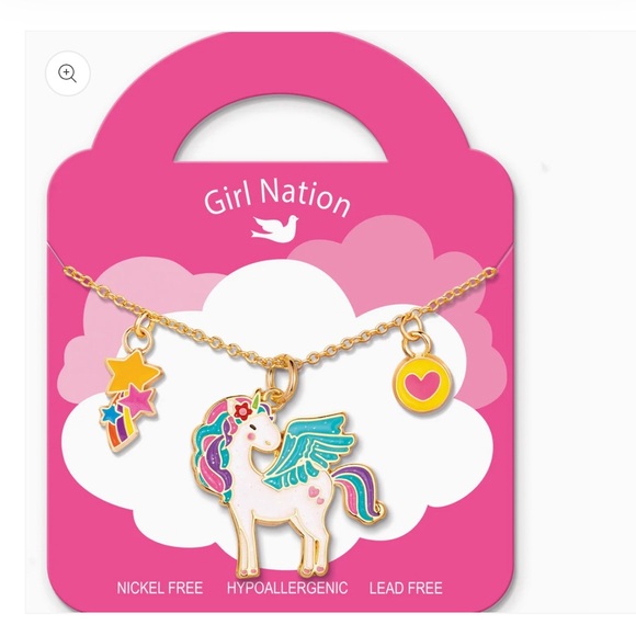Girl Nation Unicorn Necklace NWT Charming Whimsy Stars Hearts Charm Charms - Picture 3 of 3